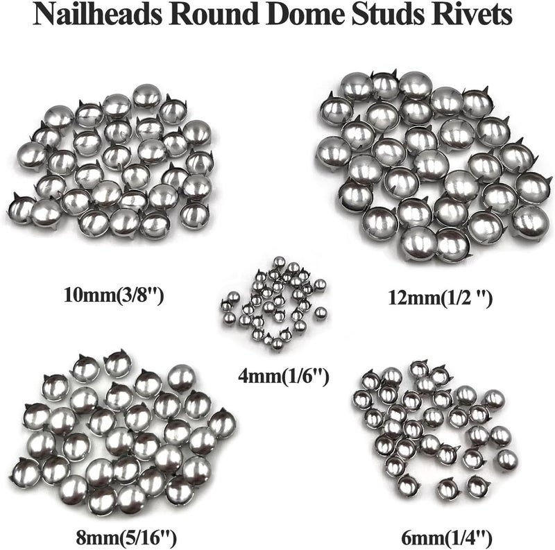 honigo 150pcs Nailheads Round Dome Studs Rivets Silver Metal Solid Brass 4/6/8/10/12mm 4 Prongs Spikes Spots for Leather Craft Clothes Belt Bag Shoes Decorations Totes DIY Craft - Image 4